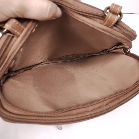 MultiSac Zippy Triple Compartment Two Tone Tan & Wine Adjustable Crossbody EUC - Picture 8 of 13